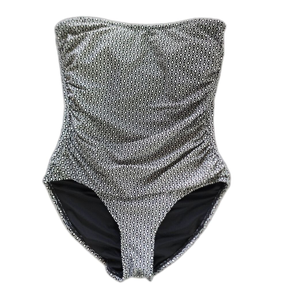 DKNY Strapless One Piece Swimsuit Black & White Size M - Picture 2 of 9